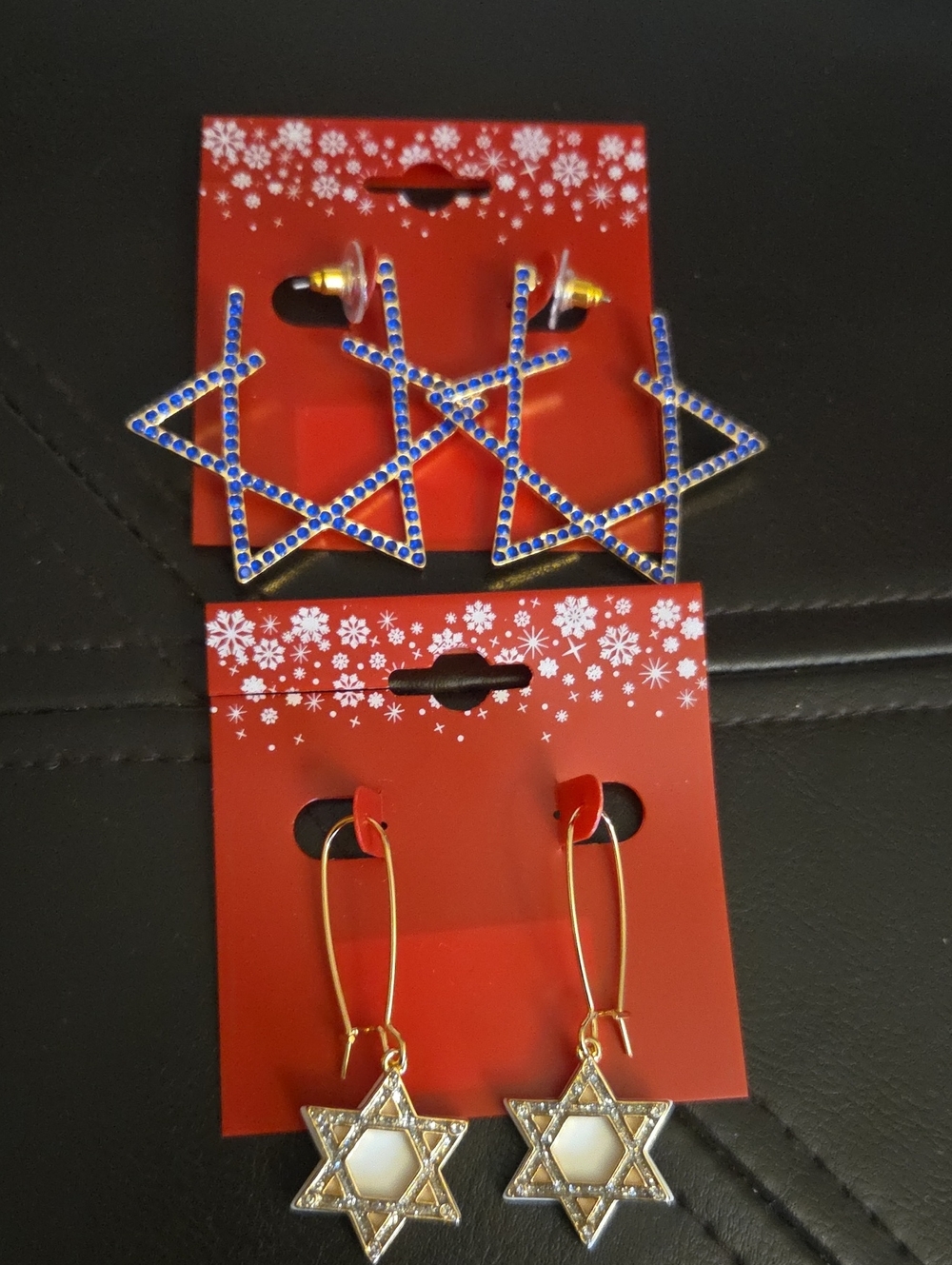 Kohl's Holiday Gold Tone CZ Star Of David Pierced Earrings 2 Pair NWT